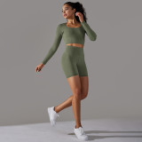 Cross-border European and American seamless knitted solid color polka dot high-elastic tight-fitting breathable yoga outfit set for running and fitness two-piece set