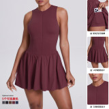 New cross-border two-piece outdoor stand-collar dress, anti-exposure running skirt, tennis skirt, yoga wear for women
