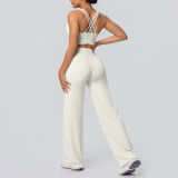 European and American cross-border seamless cross-back sports bra and casual butt-lifting wide-leg pants two-piece fitness yoga outfit for women