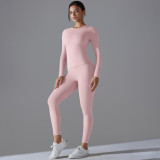 New solid color double-sided brushed high-elastic high-waisted tight-fitting butt-lifting training yoga outfit set for women, suitable for running and fitness