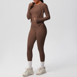 New European and American style cloud-feel brushed short-sleeve sports zip-up jacket, casual running butt-lifting yoga outfit three-piece set for women