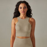 Cross-border seamless peach back five-piece set: solid color high-waisted tight-fitting jacquard backless bra, tank top, and yoga pants set