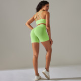 New cross-border seamless solid color high-elastic sports bra and underwear yoga outfit set for running and fitness, two-piece set