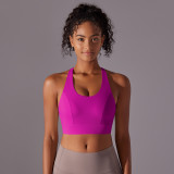 New seamless nude-feel solid color racerback sports bra with front clasp for sports, running, fitness, and yoga