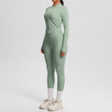 Cross-border Barely-there Feel Double-sided Brushed Tight-Fitting Long-Sleeve Yoga Set Outdoor Running Slimming Fitness Pants Sports Set for Women