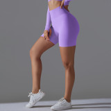European and American cross-border seamless solid color yoga shorts, tight-fitting running and fitness yoga wear, high-waisted butt-lifting peach-shaped sports pants