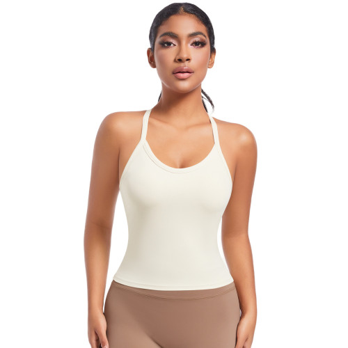New cross-border double-sided nylon solid color cross-back sports bra for running, fitness, and yoga, women's tank top