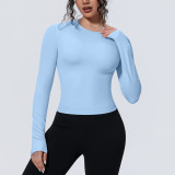 New cross-border sports top with a naked feel, waist-cinching, slim-fit, long-sleeved, breathable yoga shirt, running training fitness top for women