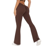 Custom-made brushed V-waist high-waisted butt-lifting loose casual wide-leg cropped pants for running, fitness, and yoga