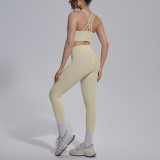 Cross-border double-sided nylon solid color cross-back tight-fitting nude-feel sportswear set for running, fitness, and yoga