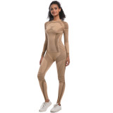 Cross-border seamless knitted tight-fitting high-elastic long ski suit set for women, suitable for sports, running, fitness, and yoga