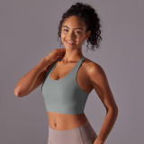 New seamless nude-feel solid color racerback sports bra with front clasp for sports, running, fitness, and yoga