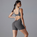 New double-sided nylon seamless high-elastic peach butt solid color V-waist tight shorts jumpsuit yoga wear