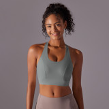 New seamless nude-feel solid color racerback sports bra with front clasp for sports, running, fitness, and yoga