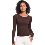 New cross-border European and American quick-dry long-sleeve women's sports running fitness breathable seamless one-piece long yoga top