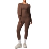 New cross-border cloud-feel brushed long-sleeve sports zip-up jacket, casual running, butt-lifting fitness yoga three-piece set