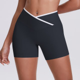 New European and American style cross-color high-waisted tight yoga shorts for women, suitable for sports, running, and fitness