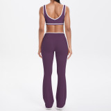 New cross-border double-sided brushed contrasting color tight-fitting breathable cross-over wide-leg yoga outfit for women for sports, running, and fitness