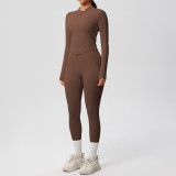 Cross-border Barely-there Feel Double-sided Brushed Tight-Fitting Long-Sleeve Yoga Set Outdoor Running Slimming Fitness Pants Sports Set for Women