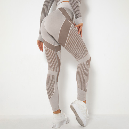 In stock!European and American cross-border seamless knitted sexy striped moisture-wicking yoga pants for women, suitable for sports, running, and fitness