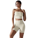 New one-piece sports bra, anti-slip and anti-exposure tube top yoga outfit set with base layer fitness shorts two-piece set
