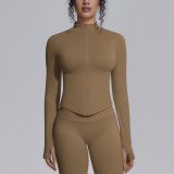 Cross-border seamless solid color tight-fitting high-elastic breathable stand-up collar zip-up jacket for women's sports, running, fitness, and yoga