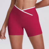 New European and American style cross-color high-waisted tight yoga shorts for women, suitable for sports, running, and fitness