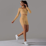 Cross-border European and American seamless knitted solid color polka dot high-elastic tight-fitting breathable yoga outfit set for running and fitness two-piece set