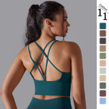 Cross-border European and American solid color cross-back sports bra, tight-fitting, shockproof, high-intensity yoga fitness bra for women