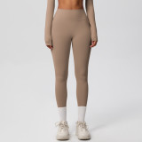 In-stock European and American style tight-fitting solid color double-sided brushed high-waisted quick-dry leggings for fitness, outdoor running, and yoga