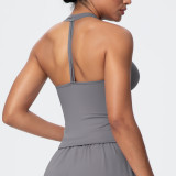 New cross-border solid color brushed breathable tight-fitting high-elastic yoga outfit set for sports, running, fitness, and yoga - three-piece set