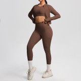 European and American cloud-feel yoga short-sleeve high-waisted fitness pants slim-fit butt-lifting running fitness wear sports yoga three-piece set