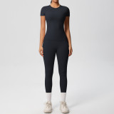 New cross-border European and American solid color double-sided brushed breathable tight-fitting yoga outfit set for sports, running, and fitness, eight-piece set