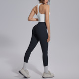 New cross-border solid color double-sided nylon tight-fitting backless yoga outfit set for sports, running, and fitness, two-piece yoga set