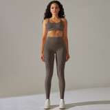 Cross-border European and American seamless tight-fitting sports bra with beautiful back, breathable high-elastic yoga outfit set, two-piece running and fitness set