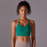 New brushed double-sided nylon solid color cross-back sports bra for women, suitable for running, fitness, and yoga