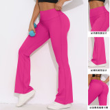 New cross-border breathable brushed high-waisted elastic butt-lifting casual wide-leg cropped pants for running, fitness, and yoga
