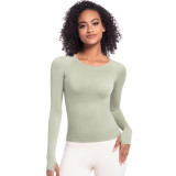 New cross-border European and American quick-dry long-sleeve women's sports running fitness breathable seamless one-piece long yoga top