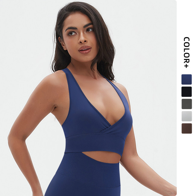 New cross-border European and American seamless solid color cross-back sexy sports bra for running, fitness, and yoga for women