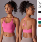 New brushed double-sided nylon solid color cross-back sports bra for women, suitable for running, fitness, and yoga