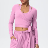 New cross-border solid color brushed breathable tight-fitting high-elastic yoga outfit set for sports, running, fitness, and yoga - three-piece set