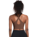 New seamless solid color fitness sports bra for running, sweat-absorbing, breathable, double-layer anti-transparent yoga top with beautiful back design for women