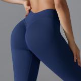 Cross-border European and American seamless knitted solid color V-waist tight high-elastic butt-lifting yoga pants for sports, running, and fitness