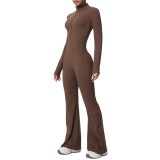 Cross-border European and American zippered cloud-feel tight-fitting long-sleeve yoga jumpsuit for high-intensity fitness and sports