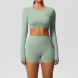 New cross-border European and American solid color double-sided brushed breathable tight-fitting yoga outfit set for sports, running, and fitness, eight-piece set