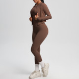 In-stock cross-border brushed fabric, skin-friendly, breathable, tight-fitting short-sleeve three-piece sports running fitness yoga set for women