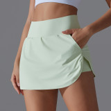New cool-touch sunscreen tennis skirt, high-waisted, slim-fit, faux two-piece skirt-pants for women, with back pocket, suitable for sports and yoga