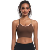 Clearance Sale: Solid Color Two-Tone Beauty Back Top with Built-in Cup, Seamless Sports Bra for Running, Fitness, and Yoga for Women