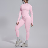New cross-border seamless solid color breathable butt-lifting tight-fitting yoga outfit set for sports, running, and fitness