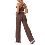 European and American cross-border seamless cross-back sports bra and casual butt-lifting wide-leg pants two-piece fitness yoga outfit for women